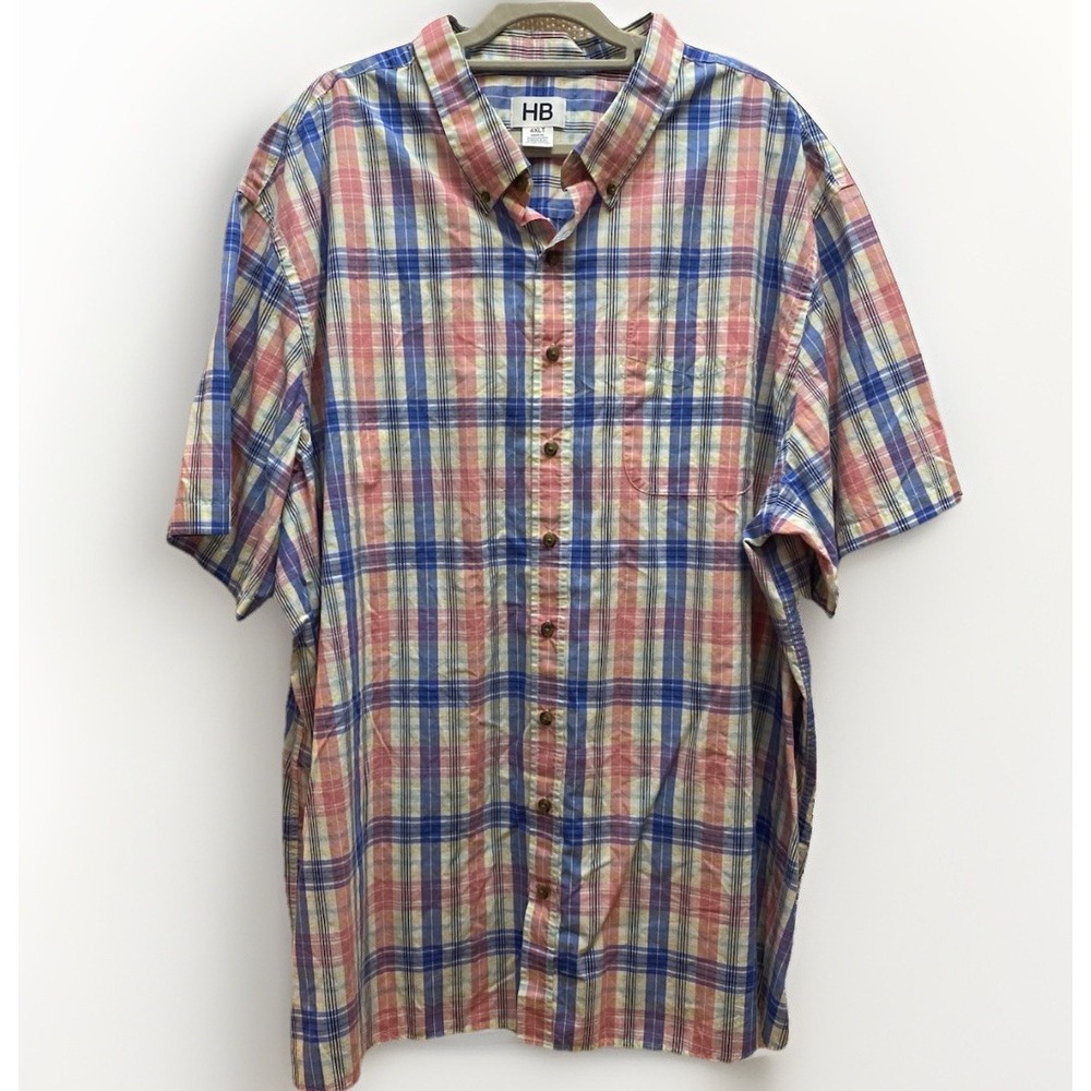 HB Harbor Bay 4XLT Pastel Plaid Short Sleeve Shirt Easter Cruise Resort Preppy‎